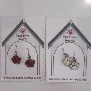 Red and White Paw Earrings
